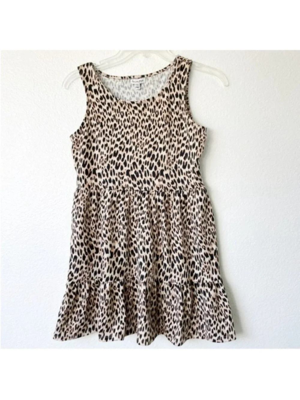 Girls tiered cheetah dress sleeveless mini brown black tan